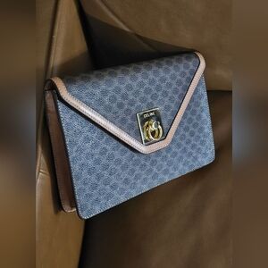 Authentic Vintage CELINE Macadam Ring Lock Clutch Bag Brown Made in Italy